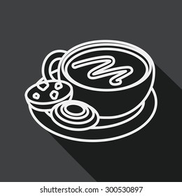 coffee with chocolate flat icon with long shadow, line icon