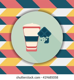 coffee with chocolate flat icon with long shadow,eps10