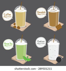 Coffee Chocolate Green Tea Cookie Cream Smoothie Cartoon Vector