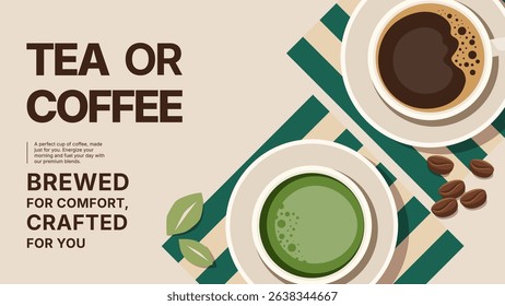 coffee and chocolate matcha, cafe shop, background and banner template design, food and drink concept, poster and promotion, vector illustration