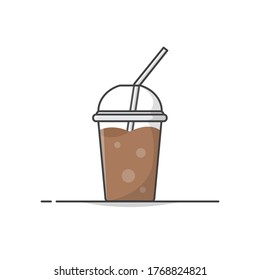 Limpieza De Café O De Chocolate En Ilustración De Icono De Vector De La Copa De Plástico. Bebidas Frías En Copas Plásticas Con Hielo