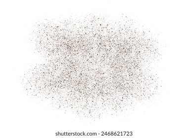 Coffee or chocolate powder, flying dust particles. Coffee colored dust grain texture isolated on white background. Crushed granules of sand or brown cane sugar. Vector illustration of spilled powder