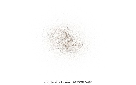 Coffee or chocolate powder, flying dust particles. Coffee colored dust grain texture isolated on white background. Crushed granules of sand or brown cane sugar. Vector illustration of spilled powder