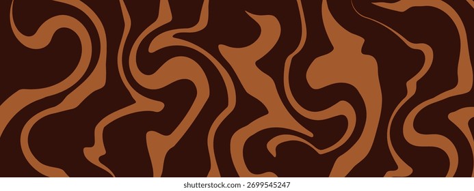 Padrão de vetor de espiral de chocolate de café com textura de linha abstrata e gradação de caramelo. Design suave bg inspirado pela cobertura de sobremesa e cacau derretido.