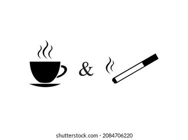 Café y cigarrillo con símbolos de ilustraciones de vectores matutinos rutinarios de vapor y humo.