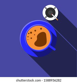 Coffee and Cigarettes in flat design with long shadow and blue cup. vector
