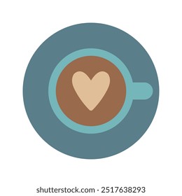 Coffee with cinnamon heart colored flat icon isolated clipart