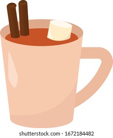 Coffee with cinnamon, illustration, vector on white background.