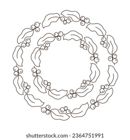 Coffee circle frame pattern. Floral ornament. Coffea design element. Editable outline stroke. Vector line.