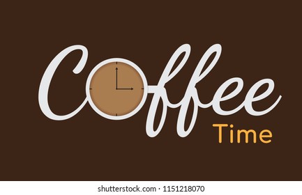 Coffee clock time concept on background.Cup logo vector design