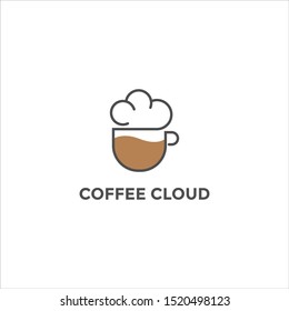 Coffee Cloud Logo Design mit modernem Konzept. Symbol für den Kaffee-Becher, Vektorgrafik-Vorlagenmarke