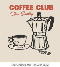 Coffee Club Retro posters for cafe, cafe or restaurant. Coffee cup, coffee machine. Vector Images for advertising, social media post or other uses. 