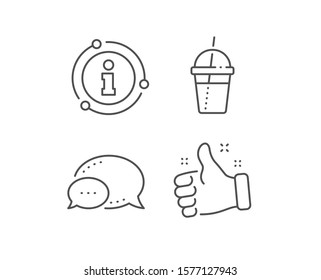 Coffee cocktail line icon. Chat bubble, info sign elements. Hot latte, milkshake sign. Tea drink mug symbol. Linear coffee cocktail outline icon. Information bubble. Vector