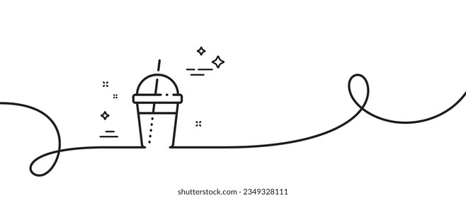 Coffee cocktail line icon. Continuous one line with curl. Hot latte, milkshake sign. Tea drink mug symbol. Coffee cocktail single outline ribbon. Loop curve pattern. Vector