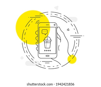 Coffee cocktail line icon. Mobile phone vector button. Hot latte, milkshake sign. Tea drink mug symbol. Coffee cocktail line icon. Abstract concept badge. Vector