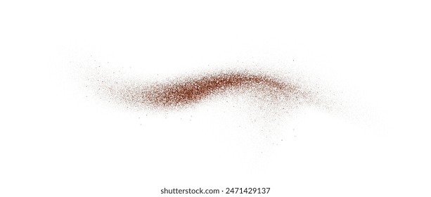 Coffee, cocoa or chocolate powder particles and specks. Brown dust or sand wave element. Ground beans, grains and granules wavy flowing shape. Vector overlay illustration