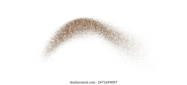 Coffee, cocoa or chocolate powder particles and specks. Brown dust or sand wavy element. Ground beans, grains and granules wave flowing shape. Vector overlay illustration