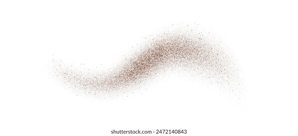 Coffee, cocoa or chocolate powder particles and specks. Brown dust or sand wavy element. Ground beans, grains and granules wave flowing shape. Vector sprayed overlay illustration