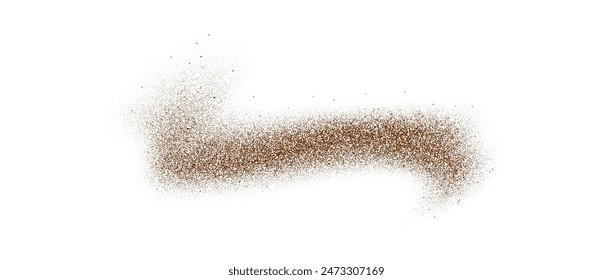 Coffee, cocoa or chocolate powder particles and speckles. Brown dust or sand wavy element. Ground beans, grains and granules wave flowing shape. Vector sprayed overlay illustration