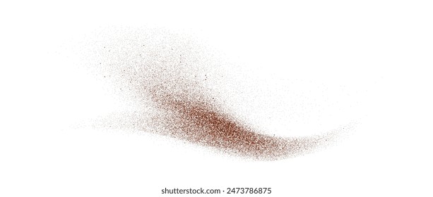 Coffee, cocoa or chocolate powder particles and speckles. Brown dust or sand wavy element. Ground beans, grains and granules wave flowing shape. Vector sprayed specks overlay illustration