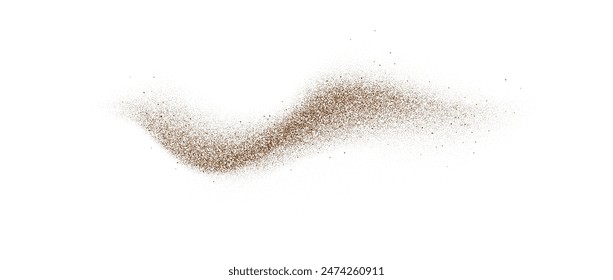 Coffee, cocoa or chocolate powder particles and speckles. Brown dust or sand wavy element. Ground beans, grains and granules wave flowing shape. Vector sprayed specks overlay texture