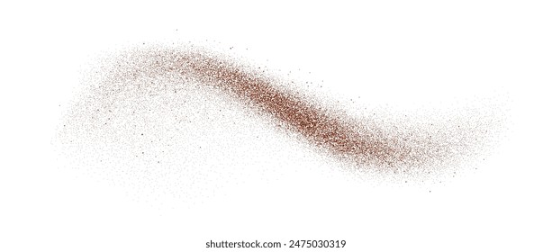 Partículas y motas de café, cacao o chocolate. Polvo marrón o elemento ondulado de arena. Frijoles molidos, granos y gránulos ondean en forma de flujo. Vector pulverizado motas superponen la textura