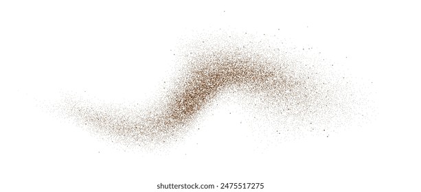 Coffee, cocoa or chocolate powder particles and speckles. Brown dust or sand wavy element. Ground beans, grains and granules wave flowing shape. Vector sprayed specks overlay texture