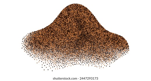 Coffee, cocoa or chocolate powder splash, dust particles ground splatter pile isolated on white background. Vector illustration