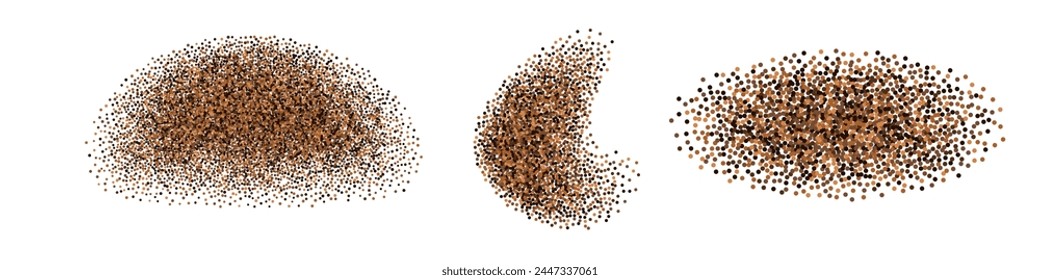 Kaffee, Kakao, Schokoladenpulver Spritzer, Staubpartikel gemahlenen Splatter platzen, realistische Textur. Isoliert auf weißem Hintergrund. Vektorillustration