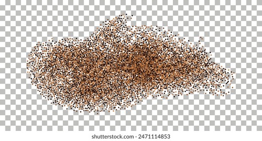 Coffee, cocoa, chocolate powder splash, dust particles ground splatter burst isolated on transparent background. Vector illustration