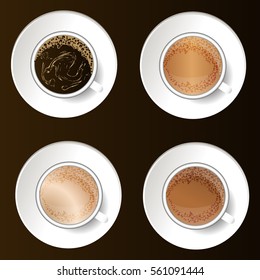 Kaffee Kakaobecher Draufsicht auf dunklem Hintergrund. Perfekt für morgendliche Kaffeetassen Menü Vektorgrafik. Weihnachten Bio warme aromatische Natur Grafik heißes Getränk.