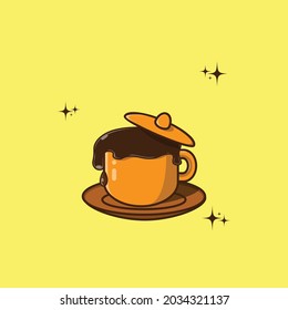 Coffee or cocoa or tea cartoon illustration. Drink in cup design. Drink design for children's theme