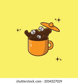 Coffee or cocoa or tea cartoon illustration. Drink in cup design. Drink design for children's theme
