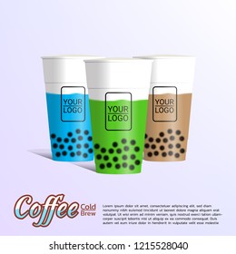 Coffee cold brew with bubble and cheese in takeaway cup.
