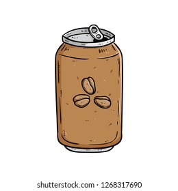 coffee cold drink in can with colored hand drawn style