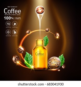 Coffee Collagen Serum and Vitamin Background for Skin Care Cosmetic Products.