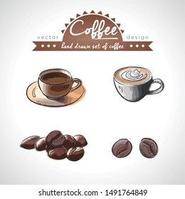 Coffee Collection of Coffee beang and coffee cup. Vector illustration. Isolated	