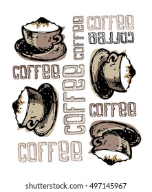 coffee collection. Cup of latte. Hand drawn coffee vector illustration.
