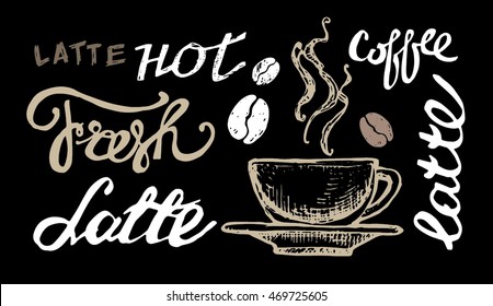 coffee collection - hand drawn illustration. Hand drawn coffee set. Vector illustration.