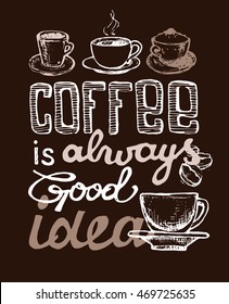 coffee collection - hand drawn illustration. Hand drawn coffee set. Vector illustration.