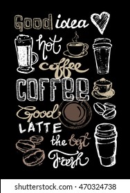 coffee collection - hand drawn illustration. Hand drawn coffee set. Vector illustration.