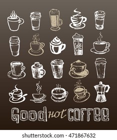 coffee collection - hand drawn illustration. Hand drawn coffee set. Vector illustration.