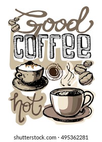 coffee collection - hand drawn illustration. Hand drawn coffee set. Vector illustration.