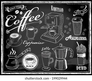 coffee collection on chalkboard