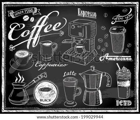 coffee collection on chalkboard