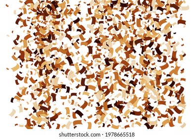 Coffee Color Confetti Isolated on White Background. Chocolate Shades Texture. Brown Particles. Digitally Generated Image. Vector Illustration, EPS 10.