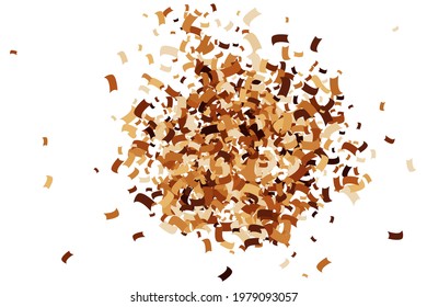 Coffee Color Confetti Isolated on White Background. Chocolate Shades Texture. Brown Particles. Digitally Generated Image. Vector Illustration, EPS 10.