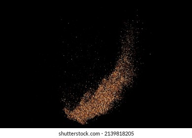 Textura de grano de color café aislada en fondo negro. Chocolate Shades Confetti. Partículas marrones. Imagen Generada Digitalmente. Ilustración vectorial, EPS 10.