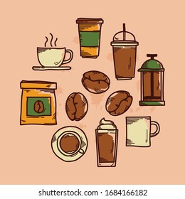 Coffee Color Hand Drawn Collection. 