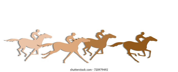 Coffee color horse race with shadows background. Galloping horseback riders with brown color. Horseracing winner, vector banner.